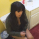 A hidden camera captures an attractive Hispanic girl pissing & shitting while sitting on a toilet. Poop sounds are heard. She wipes herself, stands up to flush, and reveals some nice logs in the toilet. Presented in 720P HD video.